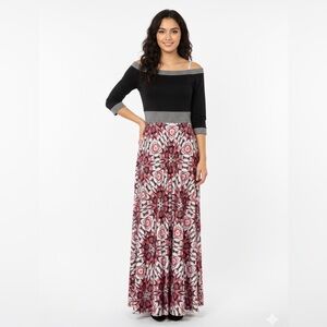 Chic Black and Pink Patterned Maxi Dress